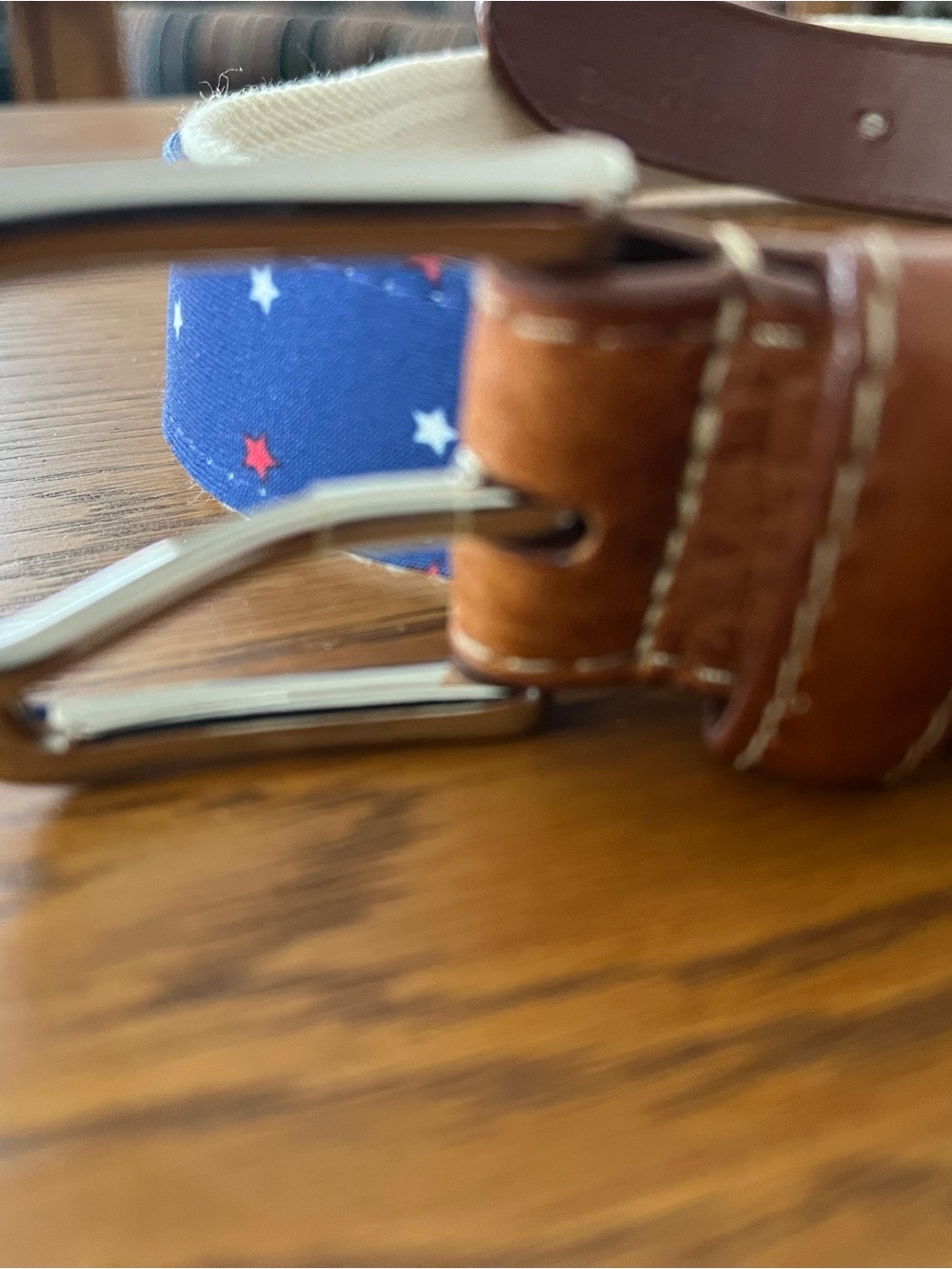 Donald Ross Blue Belt with Red and White Stars. 44 inches.